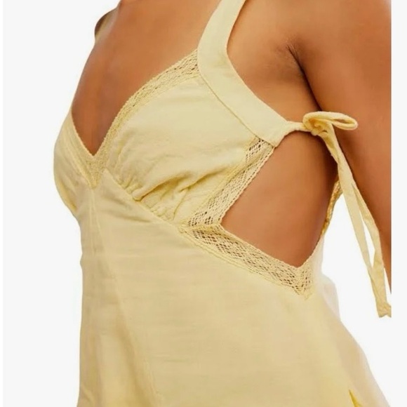 Free People Viva Mini Dress In A Peek A Boo Elegant Yellow Sundress Size XL - Picture 3 of 13